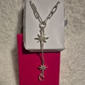 Avon Silver Starburst Necklace with Iridescent Drop